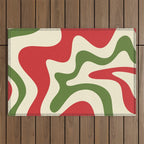 Liquid Swirl Abstract Christmas Pattern Square in Retro Red Green Cream  Outdoor Rug Gallery Image 1