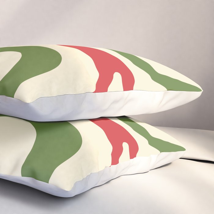 Liquid Swirl Abstract Christmas Pattern Square in Retro Red Green Cream  Pillow Sham Gallery Image 3