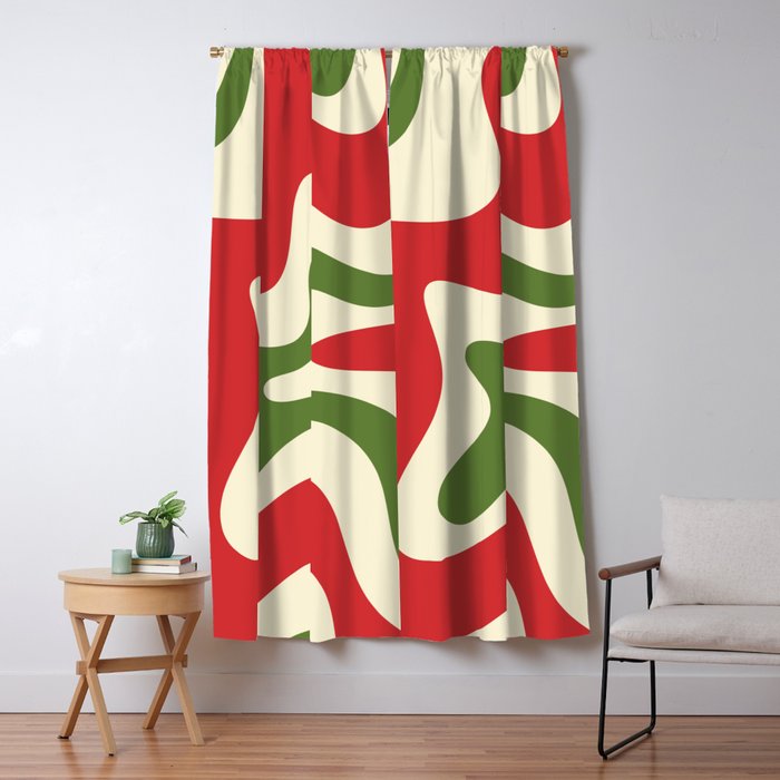 Liquid Swirl Abstract Christmas Pattern Square in Retro Red Green Cream  Window Curtain Gallery Image 5