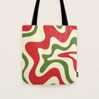 Liquid Swirl Abstract Christmas Pattern Square in Retro Red Green Cream  Tote Bag Gallery Image 1