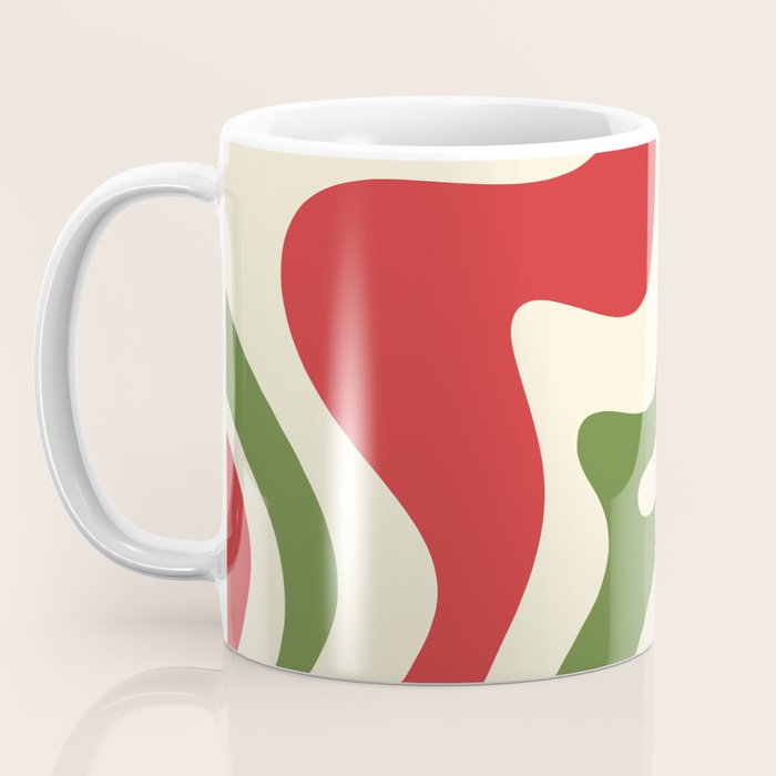 Liquid Swirl Abstract Christmas Pattern Square in Retro Red Green Cream  Coffee Mug Gallery Image 3