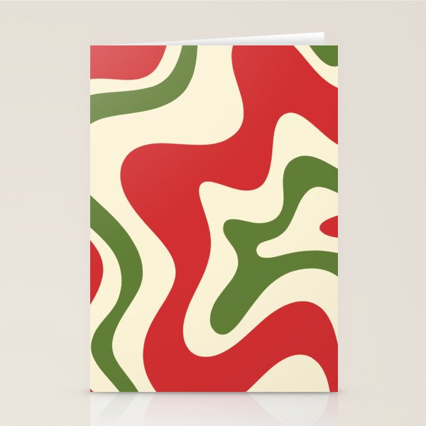 Liquid Swirl Abstract Christmas Pattern Square in Retro Red Green Cream  Stationery Card Gallery Image 2
