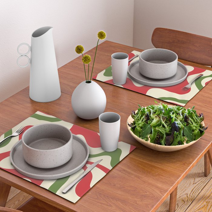 Liquid Swirl Abstract Christmas Pattern Square in Retro Red Green Cream  Placemat Gallery Image 2