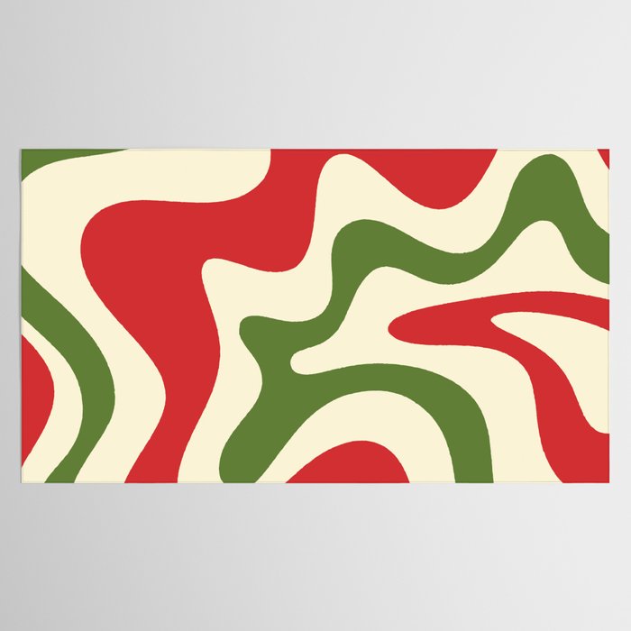 Liquid Swirl Abstract Christmas Pattern Square in Retro Red Green Cream  Tablecloth Gallery Image 2