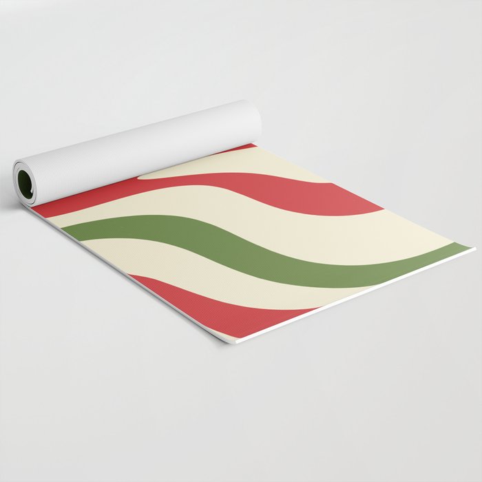 Liquid Swirl Abstract Christmas Pattern Square in Retro Red Green Cream  Yoga Mat Gallery Image 2
