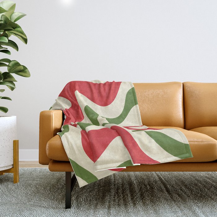 Liquid Swirl Abstract Christmas Pattern Square in Retro Red Green Cream  Throw Blanket Gallery Image 1