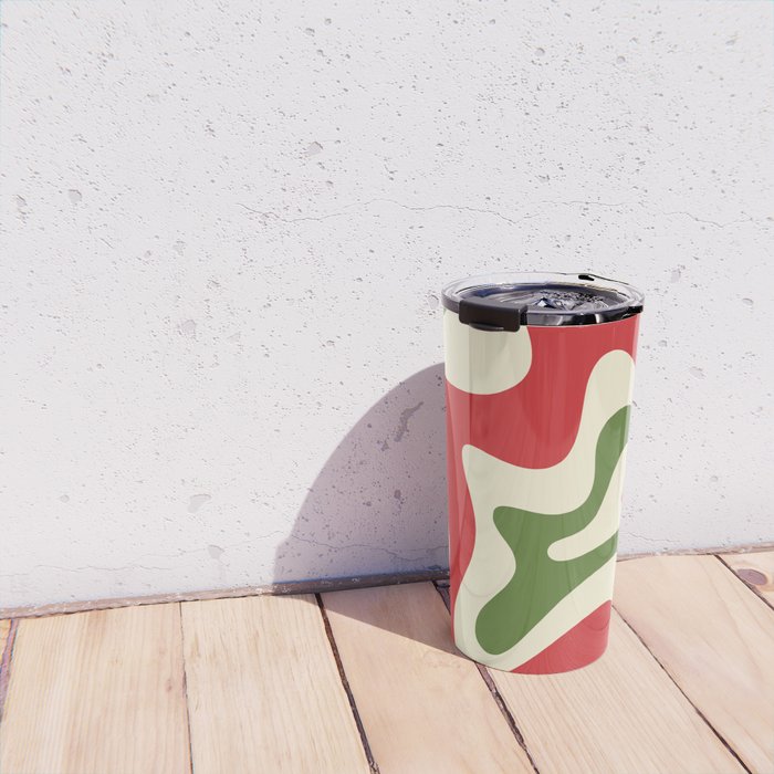 Liquid Swirl Abstract Christmas Pattern Square in Retro Red Green Cream  Travel Mug Gallery Image 4