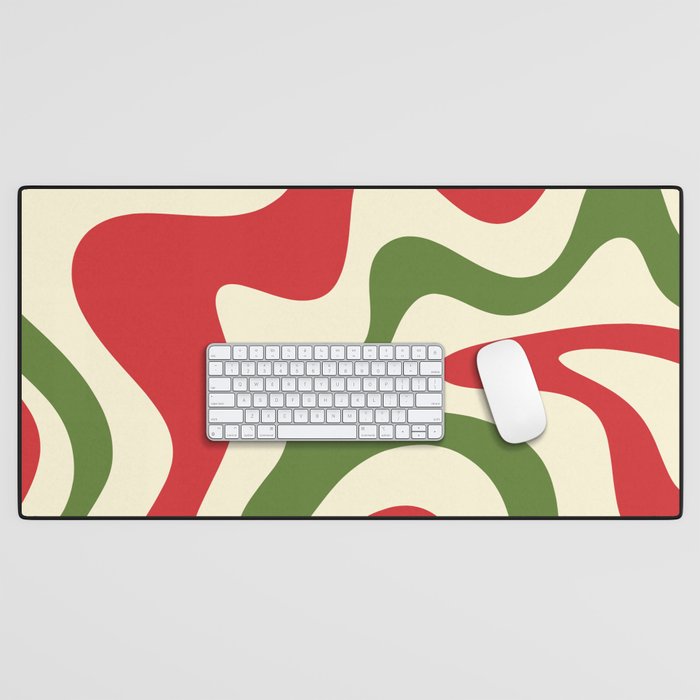 Liquid Swirl Abstract Christmas Pattern Square in Retro Red Green Cream  Desk Mat Gallery Image 1