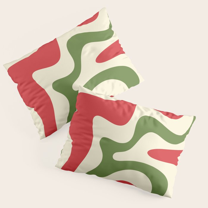 Liquid Swirl Abstract Christmas Pattern Square in Retro Red Green Cream  Pillow Sham Gallery Image 3