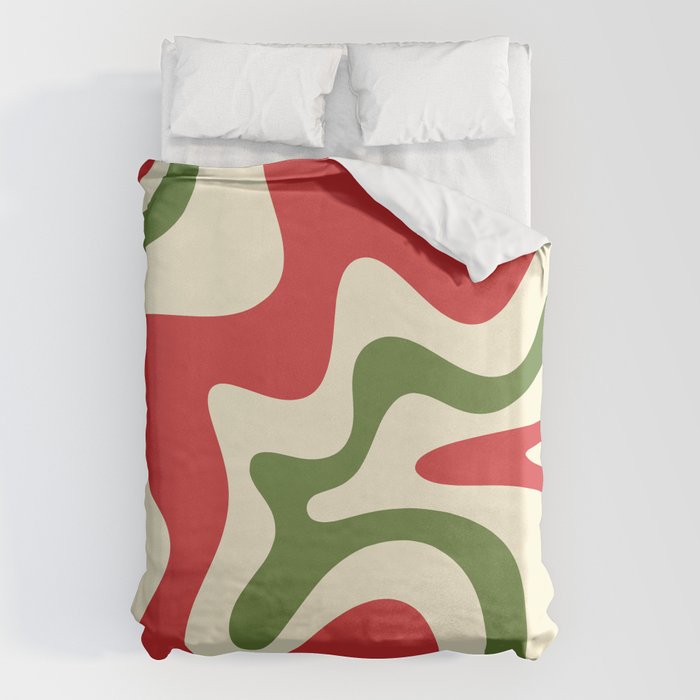 Liquid Swirl Abstract Christmas Pattern Square in Retro Red Green Cream  Duvet Cover Gallery Image 6