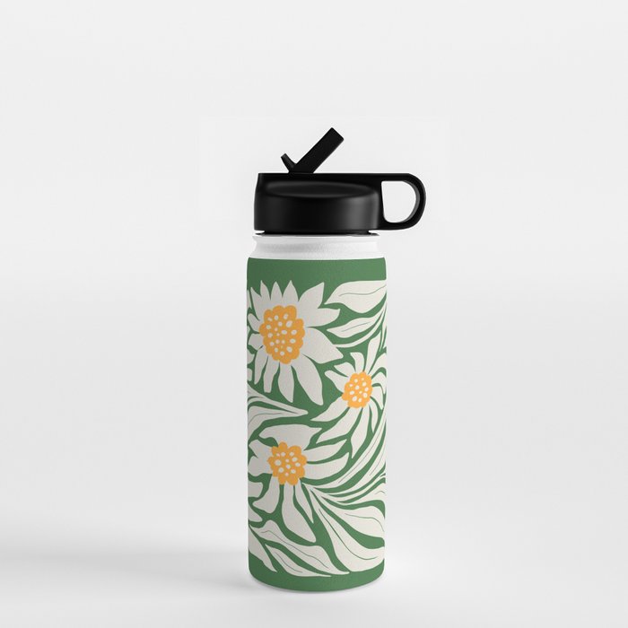 White Camellia & Fern Green Water Bottle Gallery Image 1