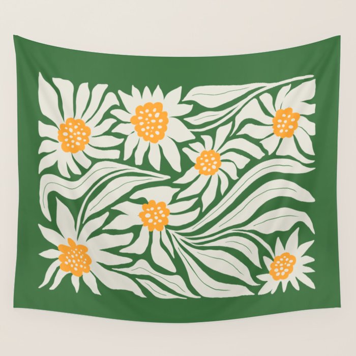 White Camellia & Fern Green Wall Tapestry Gallery Image 4