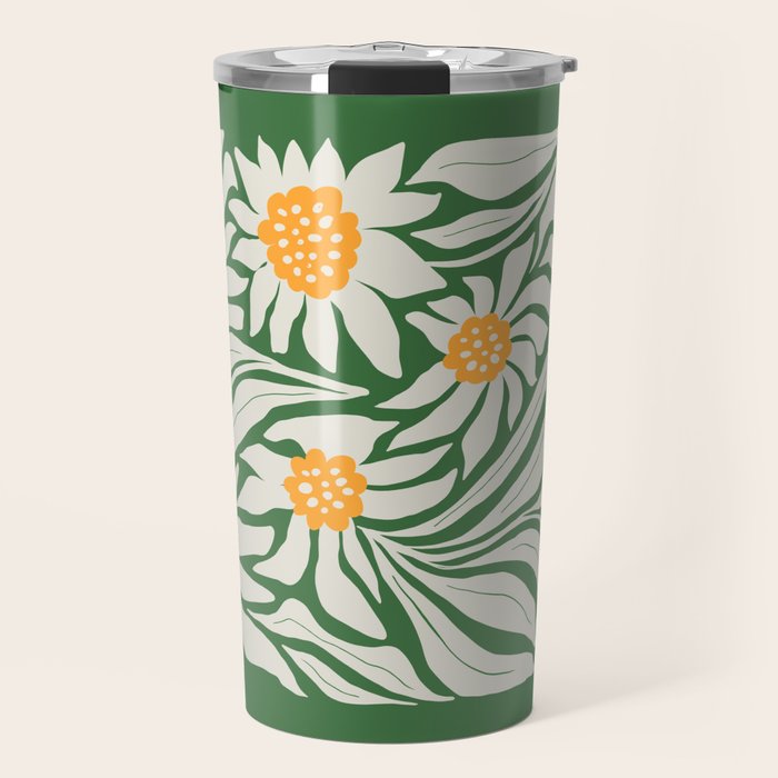 White Camellia & Fern Green Travel Mug Gallery Image 1