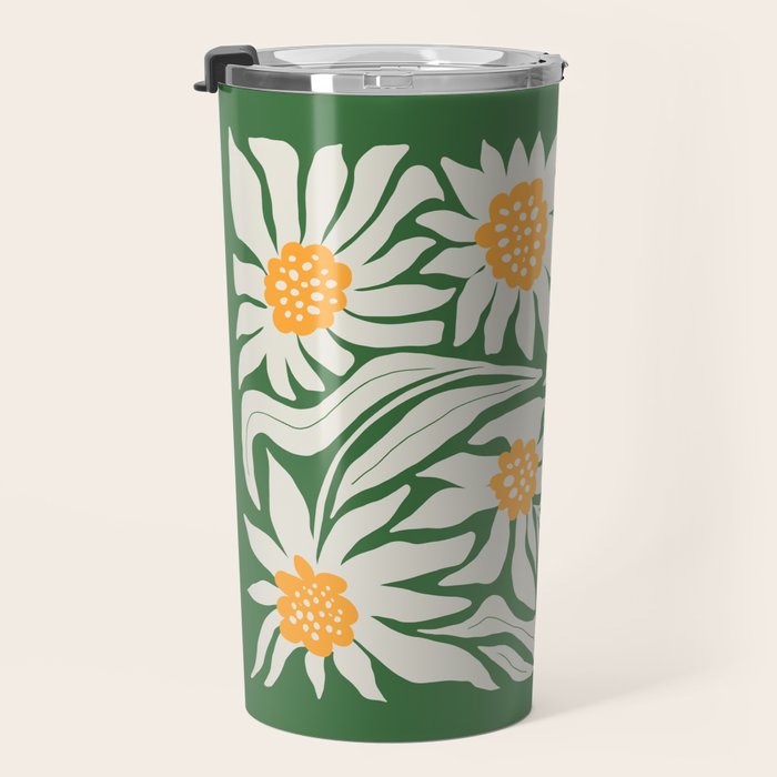 White Camellia & Fern Green Travel Mug Gallery Image 3