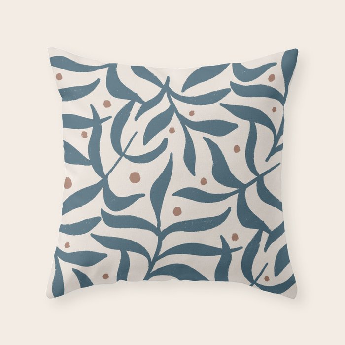 Branches and Berries - Teal and Mocha Throw Pillow Gallery Image 6
