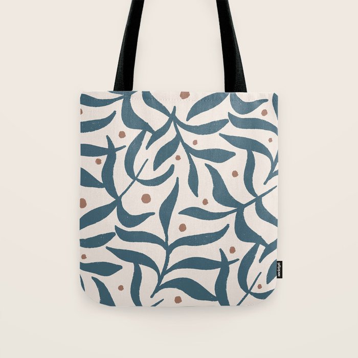 Branches and Berries - Teal and Mocha Tote Bag Gallery Image 1