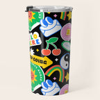 Retro cartoon sticker label pattern Travel Mug Gallery Image 3