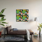 Retro cartoon sticker label pattern Wood Wall Art Gallery Image 2