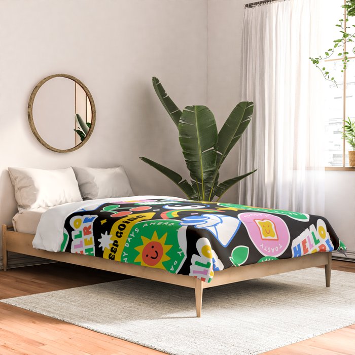 Retro cartoon sticker label pattern Comforter Gallery Image 2