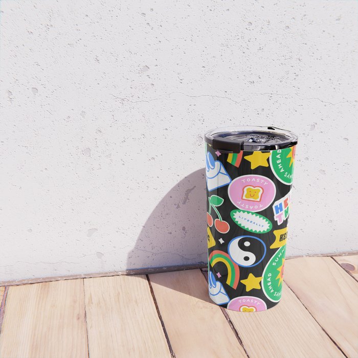 Retro cartoon sticker label pattern Travel Mug Gallery Image 4