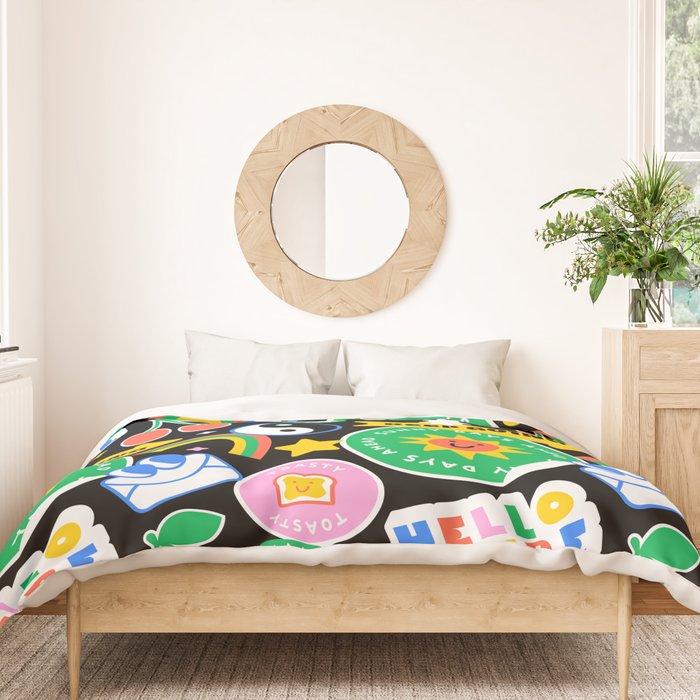 Retro cartoon sticker label pattern Duvet Cover Gallery Image 3