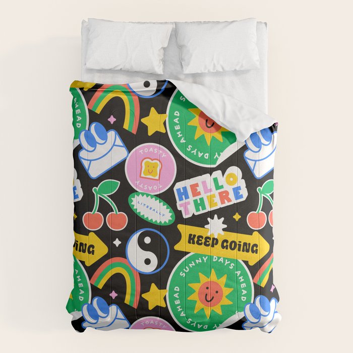 Retro cartoon sticker label pattern Comforter Gallery Image 6