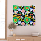 Retro cartoon sticker label pattern Wall Tapestry Gallery Image 2
