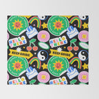 Retro cartoon sticker label pattern Throw Blanket Gallery Image 2