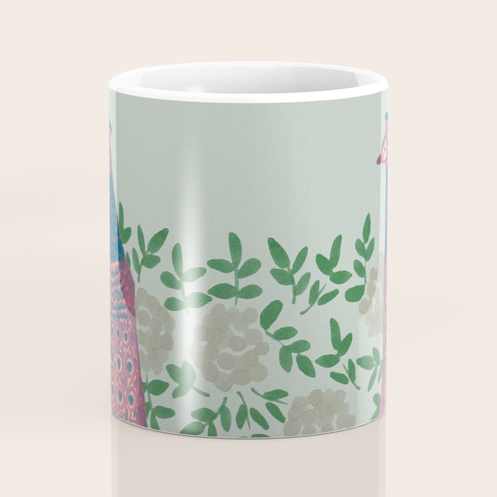 Peacock and Flower - Pink and Sage Coffee Mug Gallery Image 4