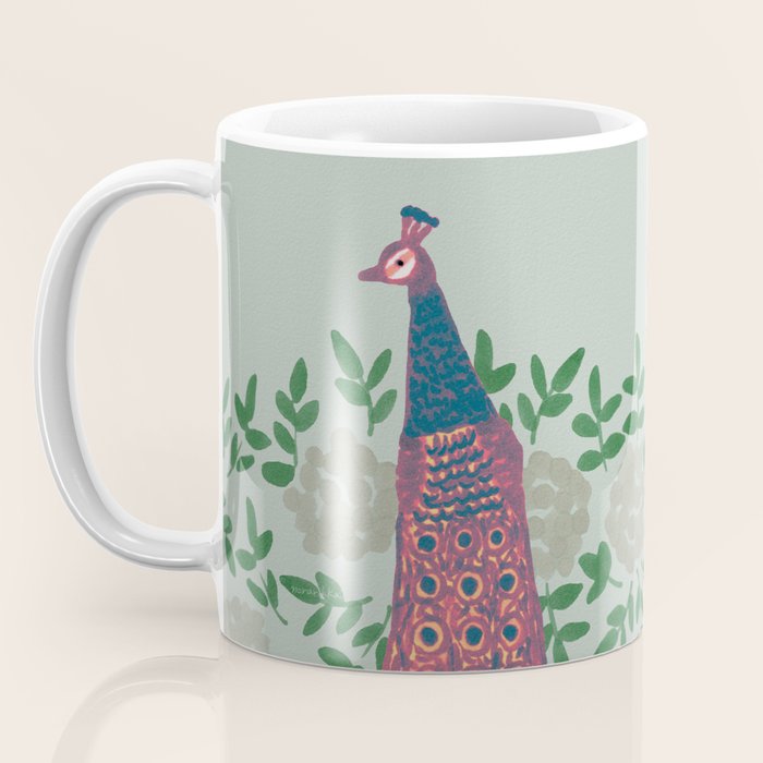 Peacock and Flower - Pink and Sage Coffee Mug Gallery Image 3