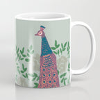 Peacock and Flower - Pink and Sage Coffee Mug Gallery Image 1