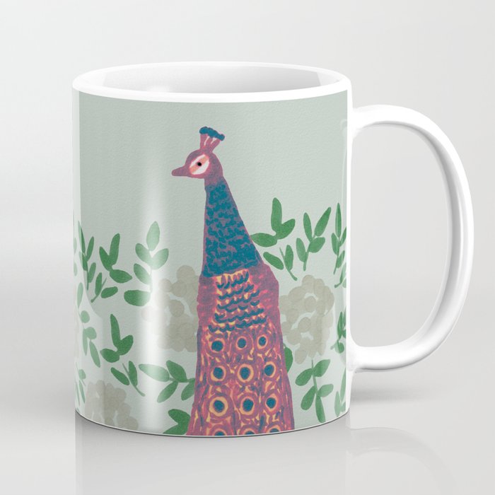 Peacock and Flower - Pink and Sage Coffee Mug Gallery Image 1