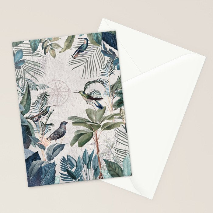 Tropical Birds Paradise Vintage Botanical Illustration Stationery Card Gallery Image 2