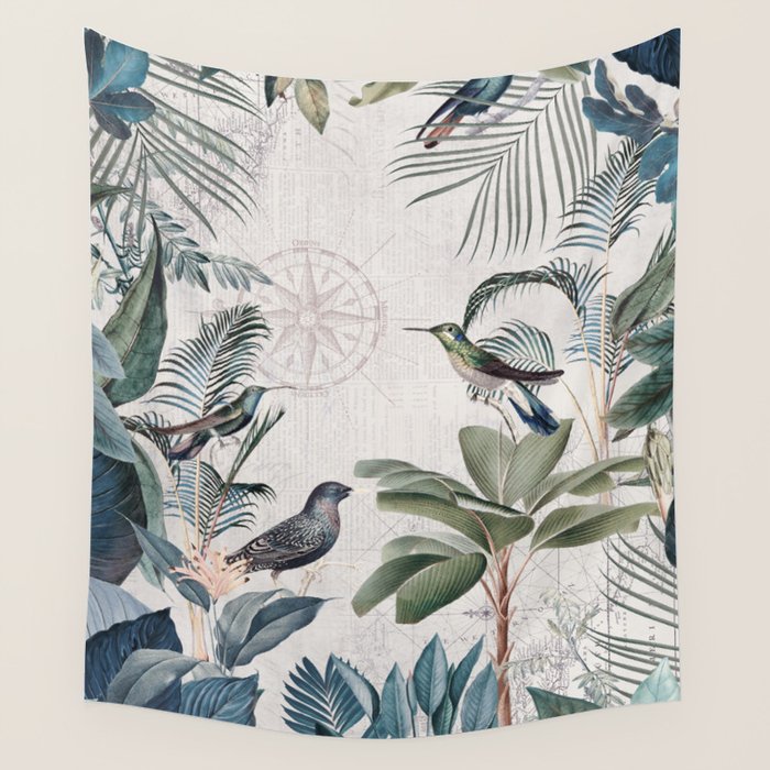 Tropical Birds Paradise Vintage Botanical Illustration Wall Tapestry Gallery Image 4
