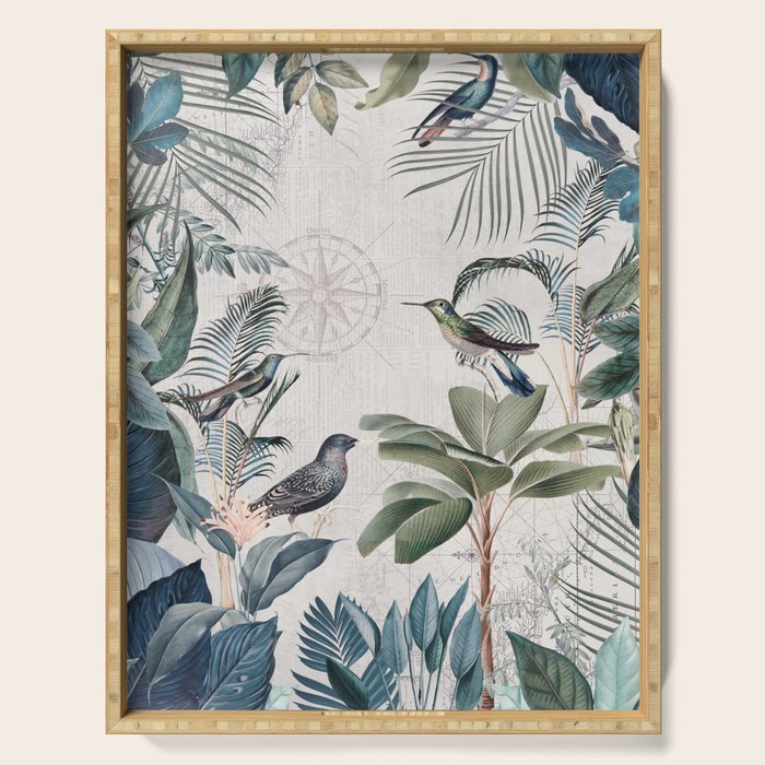 Tropical Birds Paradise Vintage Botanical Illustration Serving Tray Gallery Image 1