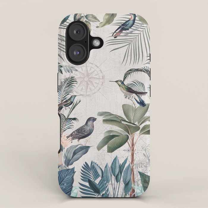 Tropical Birds Paradise Vintage Botanical Illustration iPhone Case Gallery Image 1