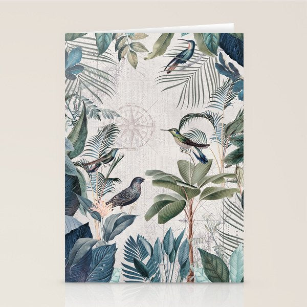 Tropical Birds Paradise Vintage Botanical Illustration Stationery Card Gallery Image 1