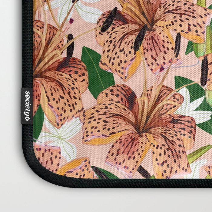 Tiger Lillies, Tropical Blush Botanical Illustration, Polka Dots Nature Vibrant Floral Jungle Laptop Sleeve Gallery Image 3