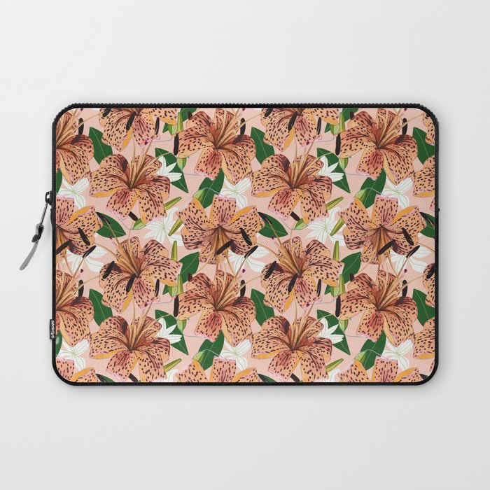 Tiger Lillies, Tropical Blush Botanical Illustration, Polka Dots Nature Vibrant Floral Jungle Laptop Sleeve Gallery Image 1