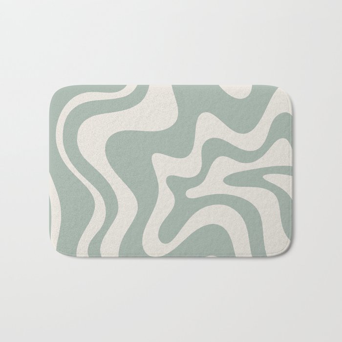 Retro Liquid Swirl Abstract Pattern Eucalyptus Sage Green Bath Mat Gallery Image 1