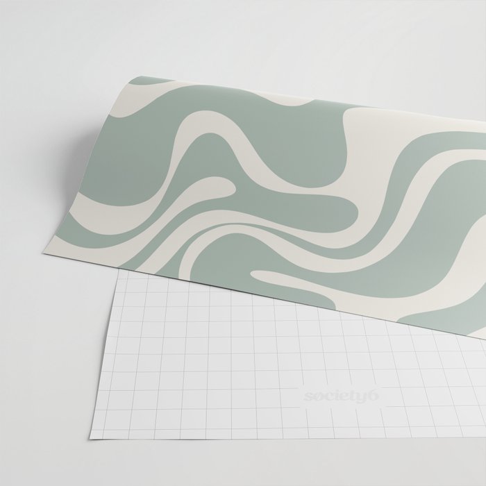 Retro Liquid Swirl Abstract Pattern Eucalyptus Sage Green Wrapping Paper Gallery Image 2