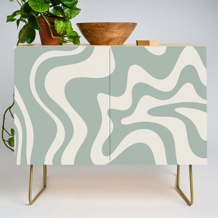 Retro Liquid Swirl Abstract Pattern Eucalyptus Sage Green Credenza Gallery Image 1