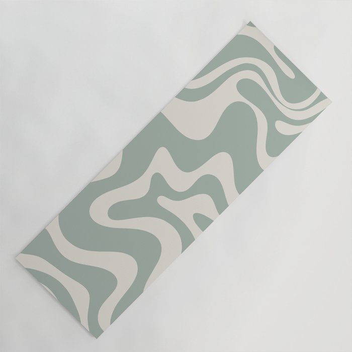 Retro Liquid Swirl Abstract Pattern Eucalyptus Sage Green Yoga Mat Gallery Image 1