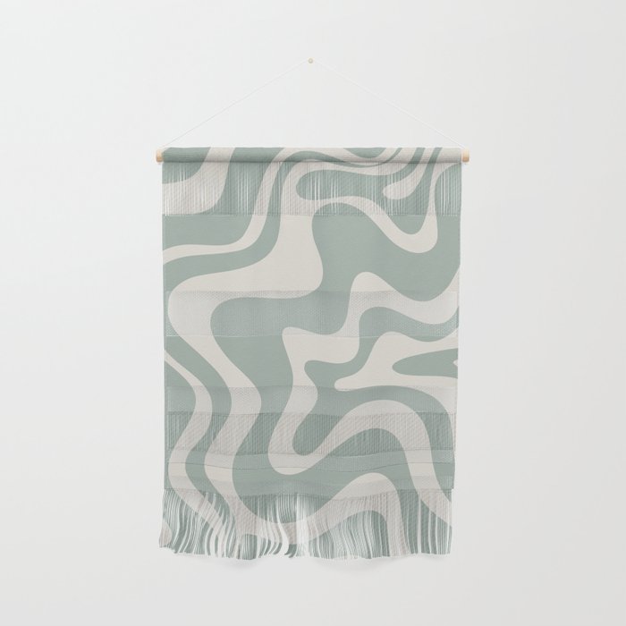 Retro Liquid Swirl Abstract Pattern Eucalyptus Sage Green Wall Hanging Gallery Image 1
