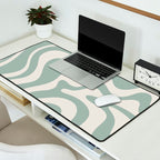 Retro Liquid Swirl Abstract Pattern Eucalyptus Sage Green Desk Mat Gallery Image 2