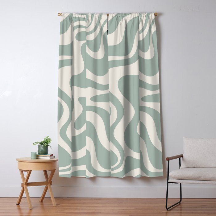 Retro Liquid Swirl Abstract Pattern Eucalyptus Sage Green Window Curtain Gallery Image 5