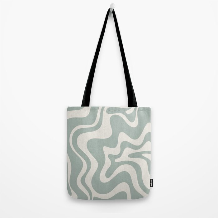 Retro Liquid Swirl Abstract Pattern Eucalyptus Sage Green Tote Bag Gallery Image 2