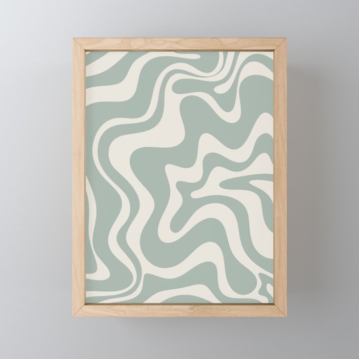 Retro Liquid Swirl Abstract Pattern Eucalyptus Sage Green Mini Art Print Gallery Image 1