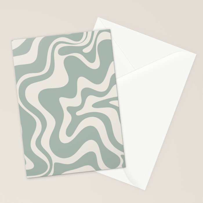 Retro Liquid Swirl Abstract Pattern Eucalyptus Sage Green Stationery Card Gallery Image 2