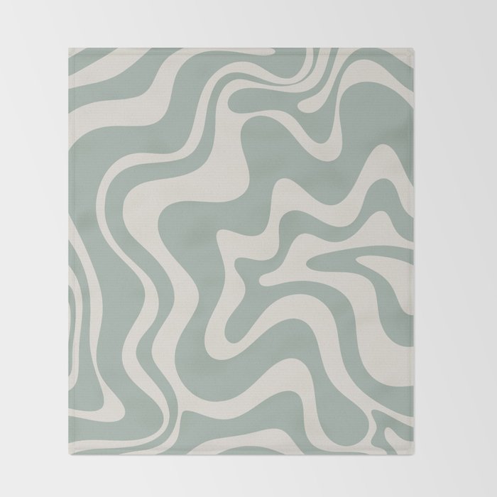 Retro Liquid Swirl Abstract Pattern Eucalyptus Sage Green Throw Blanket Gallery Image 2